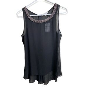 Socialite Black Sheer Beaded Crewneck Tank Top Size Small NEW